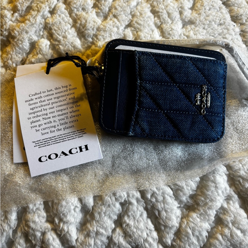 Coach Denim and Leather Zip Card Holder
